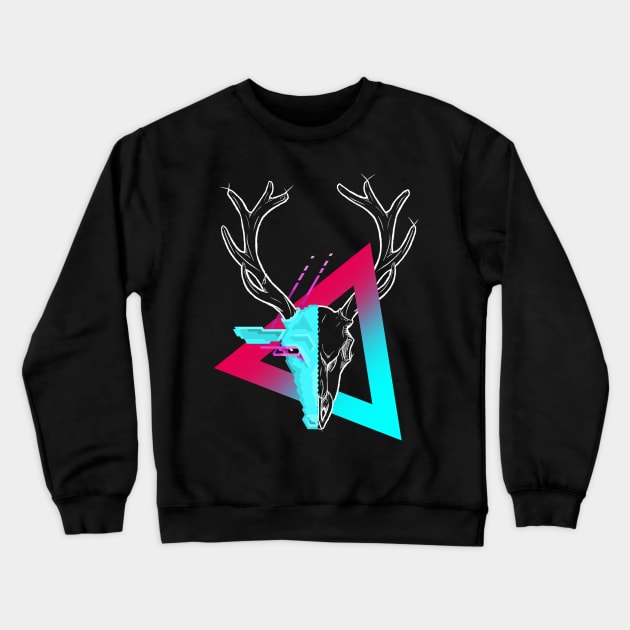 New Retro Wave Stag Skull Pixelart Crewneck Sweatshirt by ExplosiveBarrel